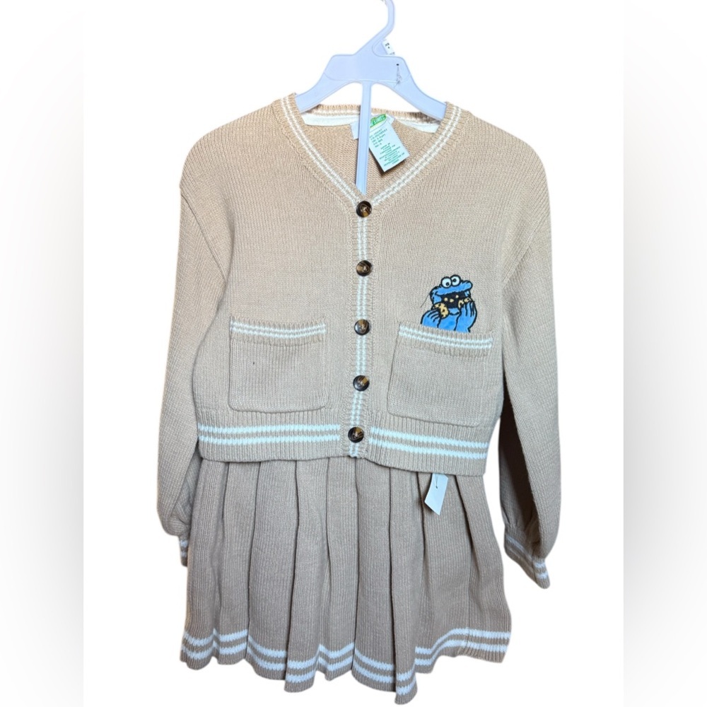 Cookie Monster Tan Cardigan and Skirt Set